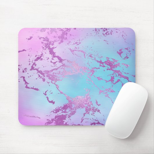 Tapis De Souris Marbre brillant | Fille Glam rose bleu violet Ombr (Avec souris)