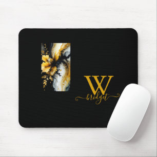 Tapis De Souris marbre de fleurs d'or noir