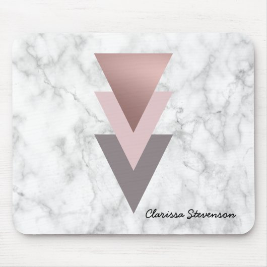 Tapis De Souris marbre gris de blanc de triangles de rose rose (Devant)