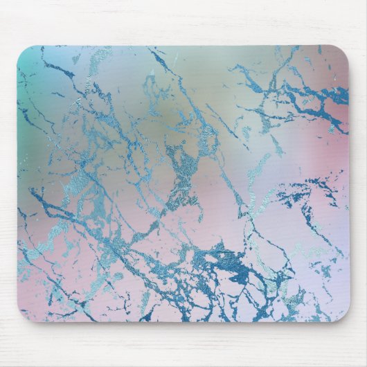 Tapis De Souris Marbre Iridescente | Tendance Faux Holo bleu rose (Devant)