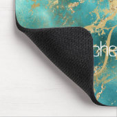Tapis De Souris Marbre Monogramme Nom Initial Turquoise Vert Or (Coin)