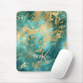 Tapis De Souris Marbre Monogramme Nom Initial Turquoise Vert Or (Avec souris)