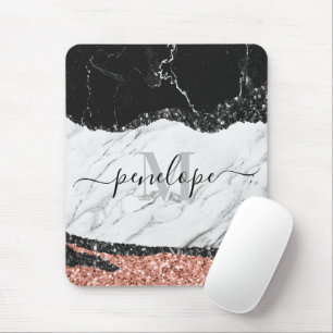 Tapis De Souris Marbre noir blanc et Parties scintillant
