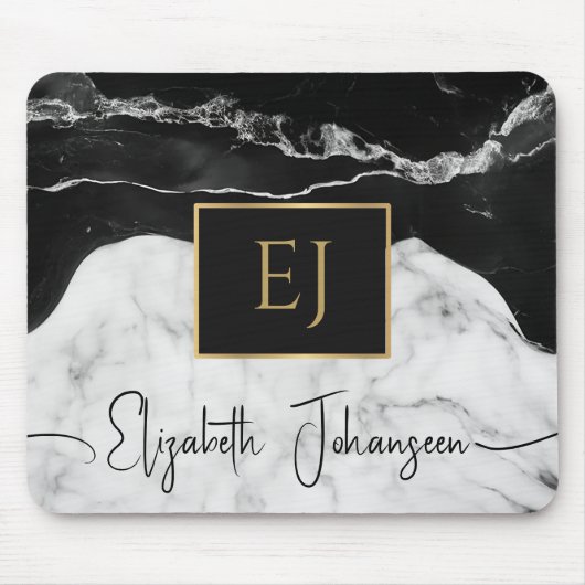 Tapis De Souris Marbre noir moderne Or Monogramme initial (Devant)