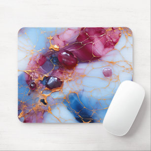 Tapis De Souris Marbre Rose et Saphir avec Veines Dorées