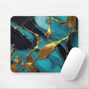 Tapis De Souris Marbre sarcelle profond avec veines d'or audacieus
