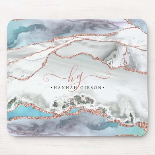 Tapis De Souris Marbre Turquoise Rose or Parties scintillant Scrip (Devant)