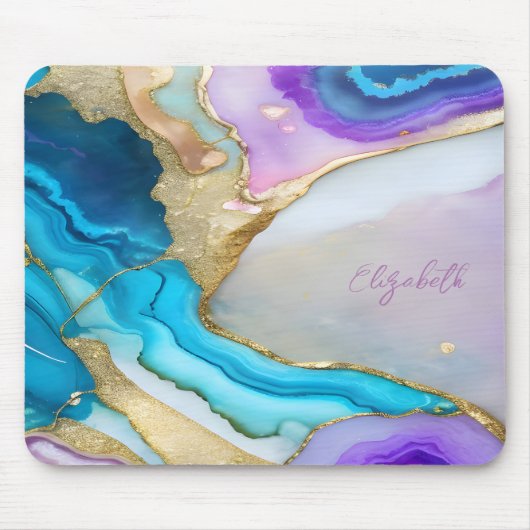 Tapis De Souris Marbre Violet Bleu Or Cool (Devant)