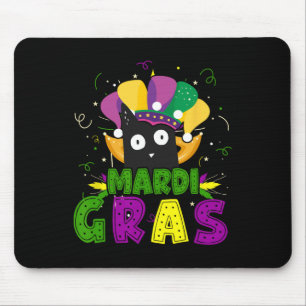 Tapis De Souris Mardi Gras Funny Chat Noir Portant Clown Chat Mard