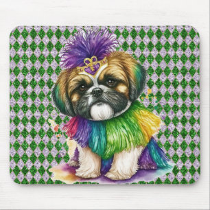 TAPIS DE SOURIS MARDI GRAS SHIH TZU CHIEN DE COULEUR D'EAU CUITE