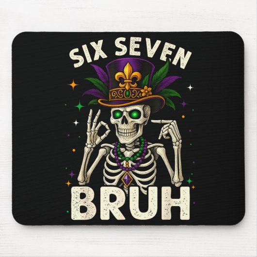 Tapis De Souris Mardi Gras Sugar Skull Skeleton Six Seven Bruh Mem (Devant)