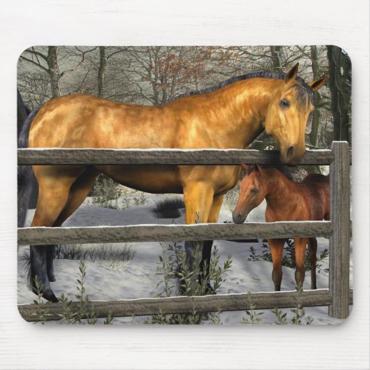 Tapis De Souris Mare et poulain en hiver Mousepad (Devant)