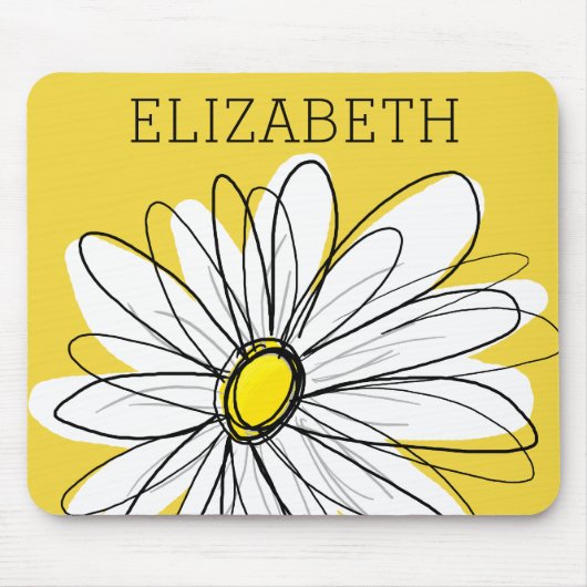 Tapis De Souris Marguerite lunaire jaune et blanc avec texte perso (Devant)