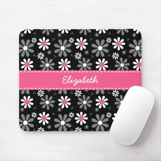 Tapis De Souris Marguerites Girly roses et noires mignonnes de mod (Avec souris)