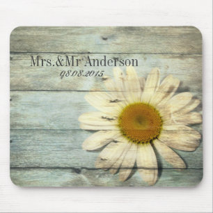 Tapis De Souris mariage bleu en pastel de marguerite de pays de