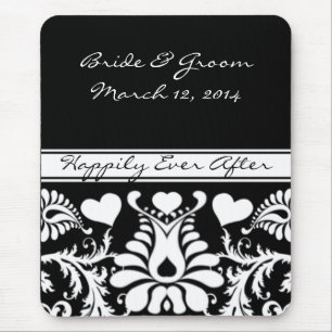 Tapis De Souris Mariage Floral Vintage blanc et noir