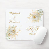 Tapis De Souris Mariage Monogramme Floral Or (Avec souris)