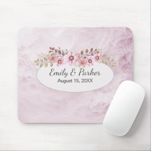 Tapis De Souris Mariage rose Abstrait avec nom et date