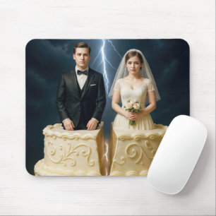 Tapis De Souris Mariée et marié sur un gâteau de mariage coupé en