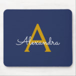 Tapis De Souris Marine Blue Gold Girl Script Monogramme Nom Modern<br><div class="desc">Monogramme bleu or et marine Ajoutez votre propre nom Mousepad (Mouse Pad). Cela rend le cadeau parfait pour 16 ans,  mariage,  douche nuptiale,  anniversaire,  baby shower ou bachelorette pour quelqu'un qui aime le luxe glam et les styles chic.</div>