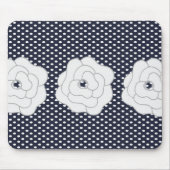 Tapis De Souris Marine Blue Polka Dot & Big White Flowers (Devant)
