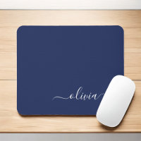 Marine Blue White Girl Script Monogramme Nom Moder