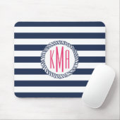 Tapis De Souris Marine nautique et bande blanche avec Monogramme r (Avec souris)