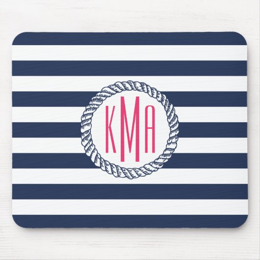 Tapis De Souris Marine nautique et bande blanche avec Monogramme r (Devant)