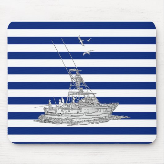 Tapis De Souris Marlin Fishing Chrome sur les rayures de marine (Devant)