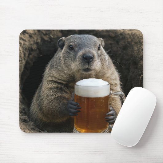 Tapis De Souris Marmotte avec chope de bière (Avec souris)