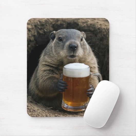 Tapis De Souris Marmotte avec chope de bière (Avec souris)