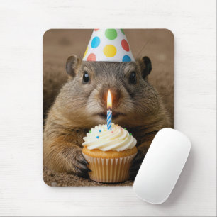 Tapis De Souris Marmotte avec un gâteau d'anniversaire