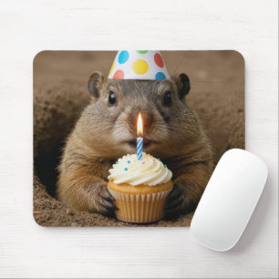 Tapis De Souris Marmotte avec un gâteau d'anniversaire