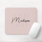 Tapis De Souris Marque Moderne Monogramme Nom Écriture Rose Pâle (Avec souris)