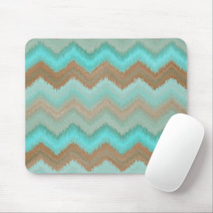 Tapis De Souris Marron Taupe Turquoise Aqua Motif Ikat Zigzag