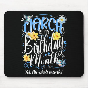 Tapis De Souris Mars est mon Anniversaire Mois Calligraphie Jaune