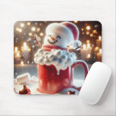 Tapis De Souris Marshmallow Snowman Dans Chocolat Chaud (Avec souris)