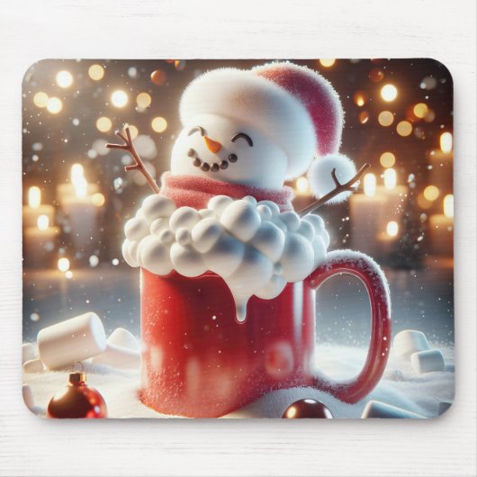 Tapis De Souris Marshmallow Snowman Dans Chocolat Chaud (Devant)
