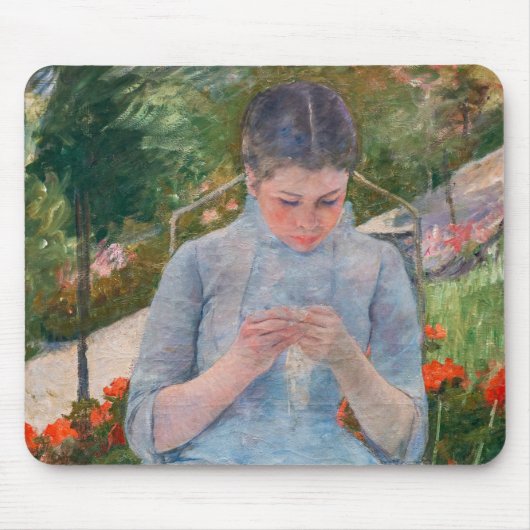 Tapis De Souris Mary Cassatt - Fille couture dans un jardin (Devant)