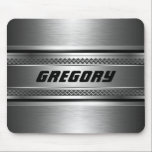 Tapis De Souris Masculine Faux Grandes Argent Design Monogramme<br><div class="desc">Elégant look métallique faux argent look brillant look métallique avec des accents de rayures noires. Motif en maille métallique. monogramme personnalisé surdimensionné. Le design masculin cool, fait don de fête des pères de subvention. Ce n'est pas un métal mais une image qui a l'air métallique. Si vous avez besoin d'aide...</div>