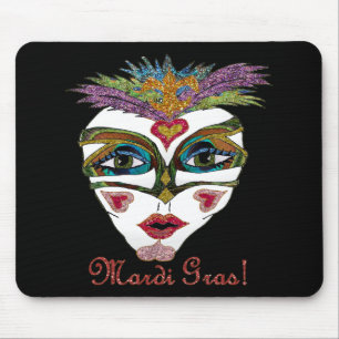 Tapis De Souris Masque à plumes pailleté de Mardi Gras coloré