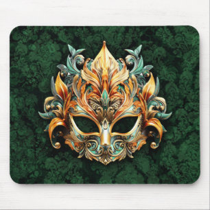 Tapis De Souris Masque Orné Doré sur Fond Vert Forêt