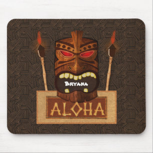 Tapis De Souris Masque Tiki en Bois Vintage Rétro ALOHA Hawaïen