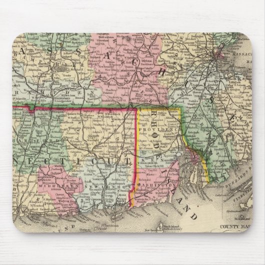 Tapis De Souris Mass, Conn, RI Map by Mitchell (Devant)