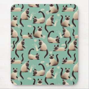 Tapis De Souris Mauvais chats siamois frapper des trucs