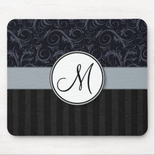 Tapis De Souris Mèches florales bleues et noires, rayures avec le
