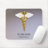 Tapis De Souris Médicale Elegant Gold Caduceus ailes blanches (Avec souris)