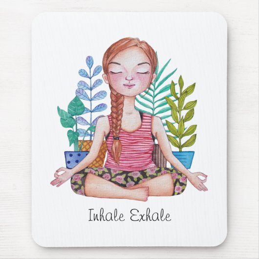 Tapis De Souris Méditer la fille avec les Plantes (Devant)