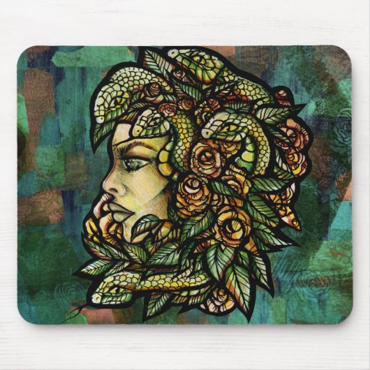 Tapis De Souris Méduse verte Serpent Rose Gorgone (Devant)