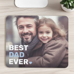 Tapis De Souris Meilleur papa jamais photo coeur fête des pères<br><div class="desc">Le pavé de la souris avec votre photo personnalisée et le texte "Meilleur papa jamais" comme un habillage blanc et bleu clair dans le coin inférieur gauche.</div>